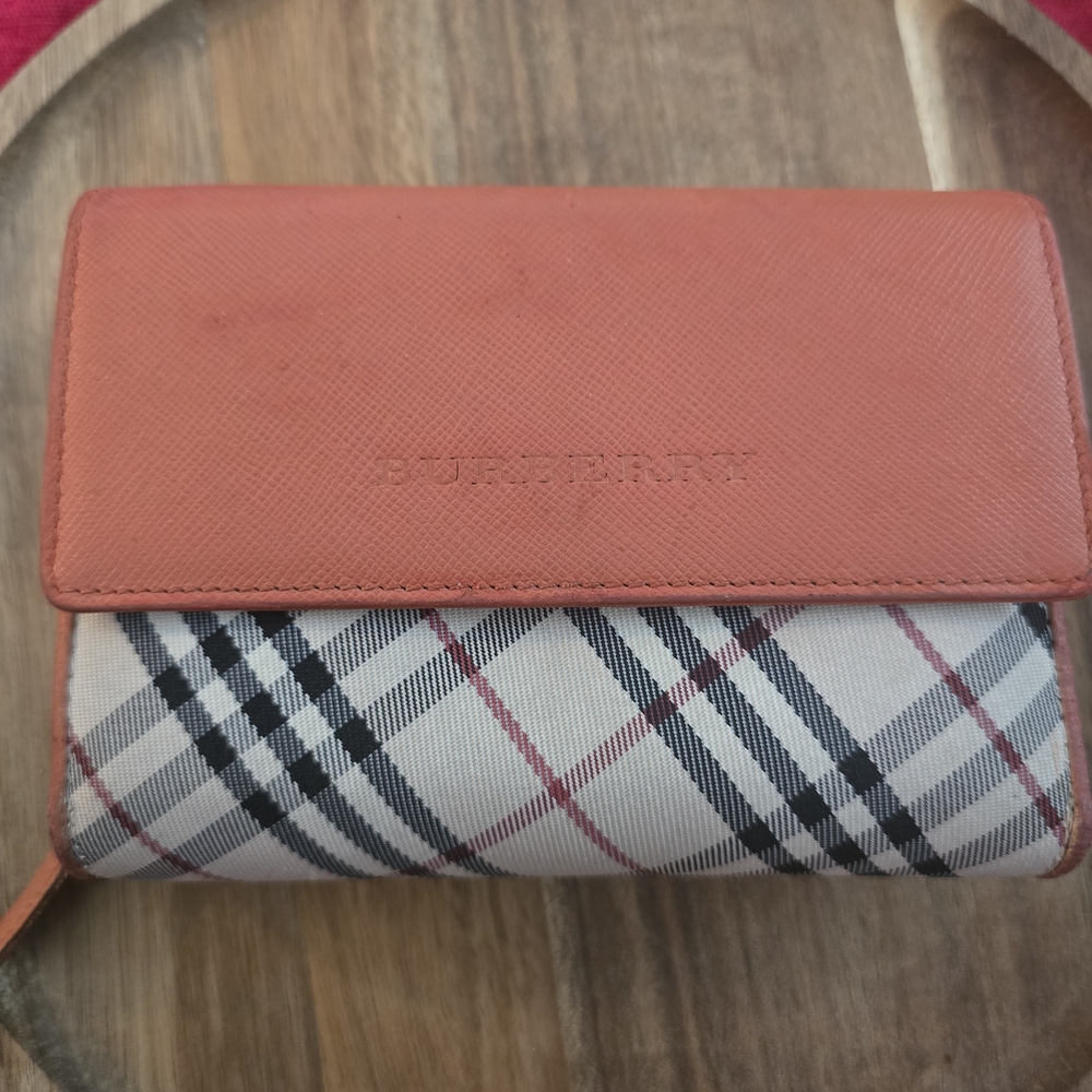 Burberry Coral and Plaid Wallet